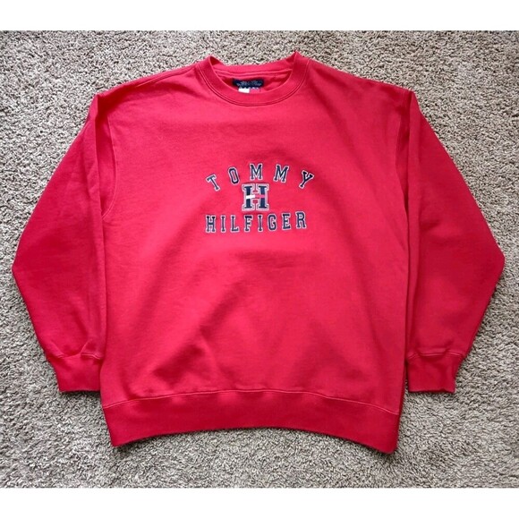 Vintage Tommy Hilfiger Sweatshirt Men's Large Red Short Sleeve - Picture 1 of 6